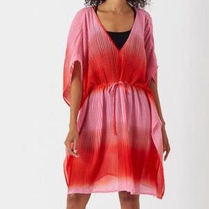 Accessorize London Swim Cover-up Ombre Pleated Kaftan Pink Vacation Resortwear